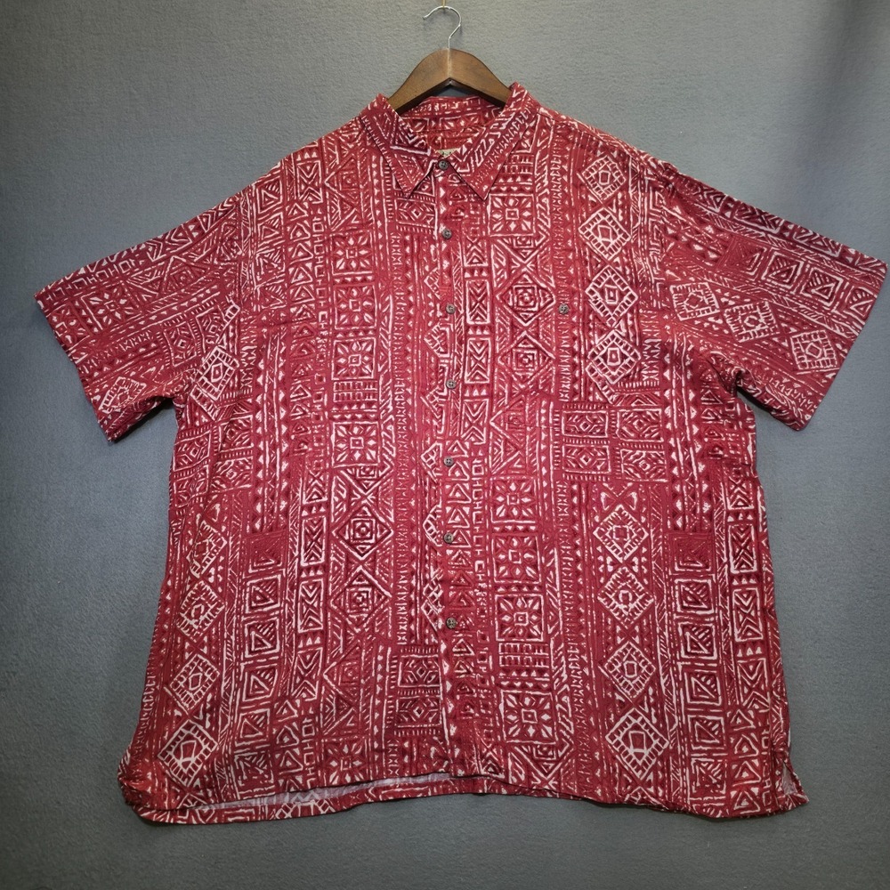 Batik Bay Men's Red Geometric Short Sleeve Button Up Hawaiian Shirt Size 2XL